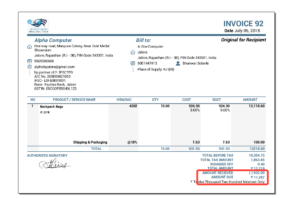 Invoice payed with credit note